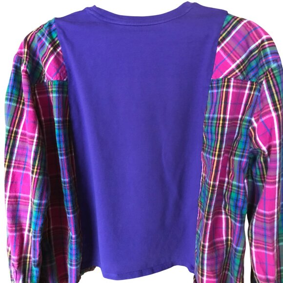 Upcycled Flannel Tee, Size M-L: Oversized Lake of the Ozarks Graphic T-Shirt - Picture 2 of 10